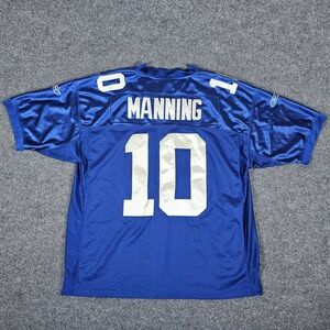 NFL Authentic Reebok NY Giants Eli Manning #10 Sewn Player Jersey Blue Mens 52